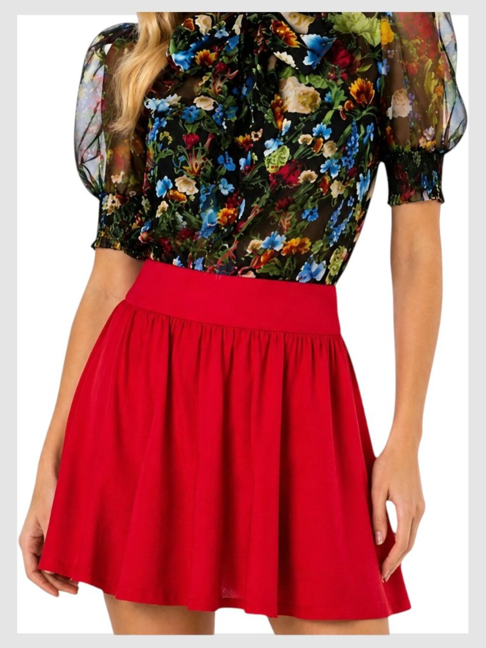 Alice + Olivia Red A-Line Mini Skirt High Waist Flowy Size 2 XS
